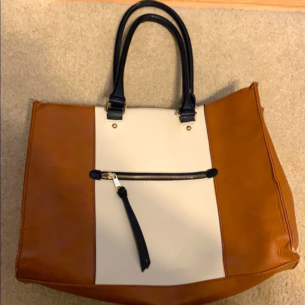 Merona cognac/cream/black tote bag